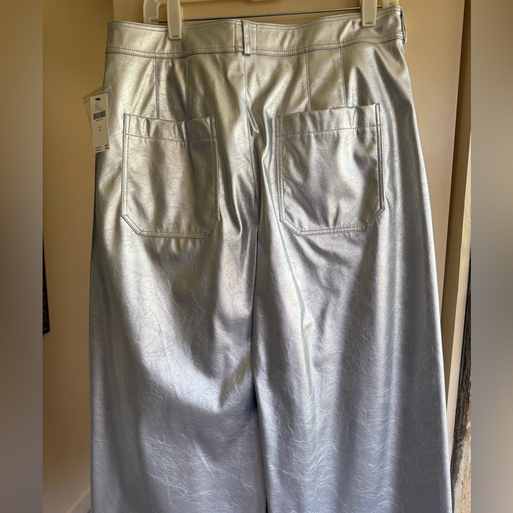 Anthropologie Colette Wide-Leg Faux Leather Pants in Metallic Silver - Picture 8 of 8